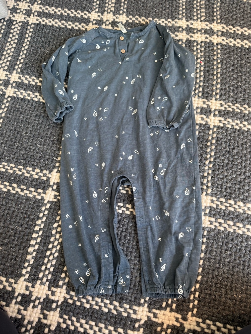 Rylee and Cru Kids Long-Sleeve One-Piece Romper in Slate Blue bandana /paisley